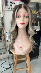 MEBARY Long Wavy Blonde Ombre Human Hair Wig for White Women