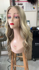 MEBARY Platinum Blonde Wavy Human Hair Wig for White Women