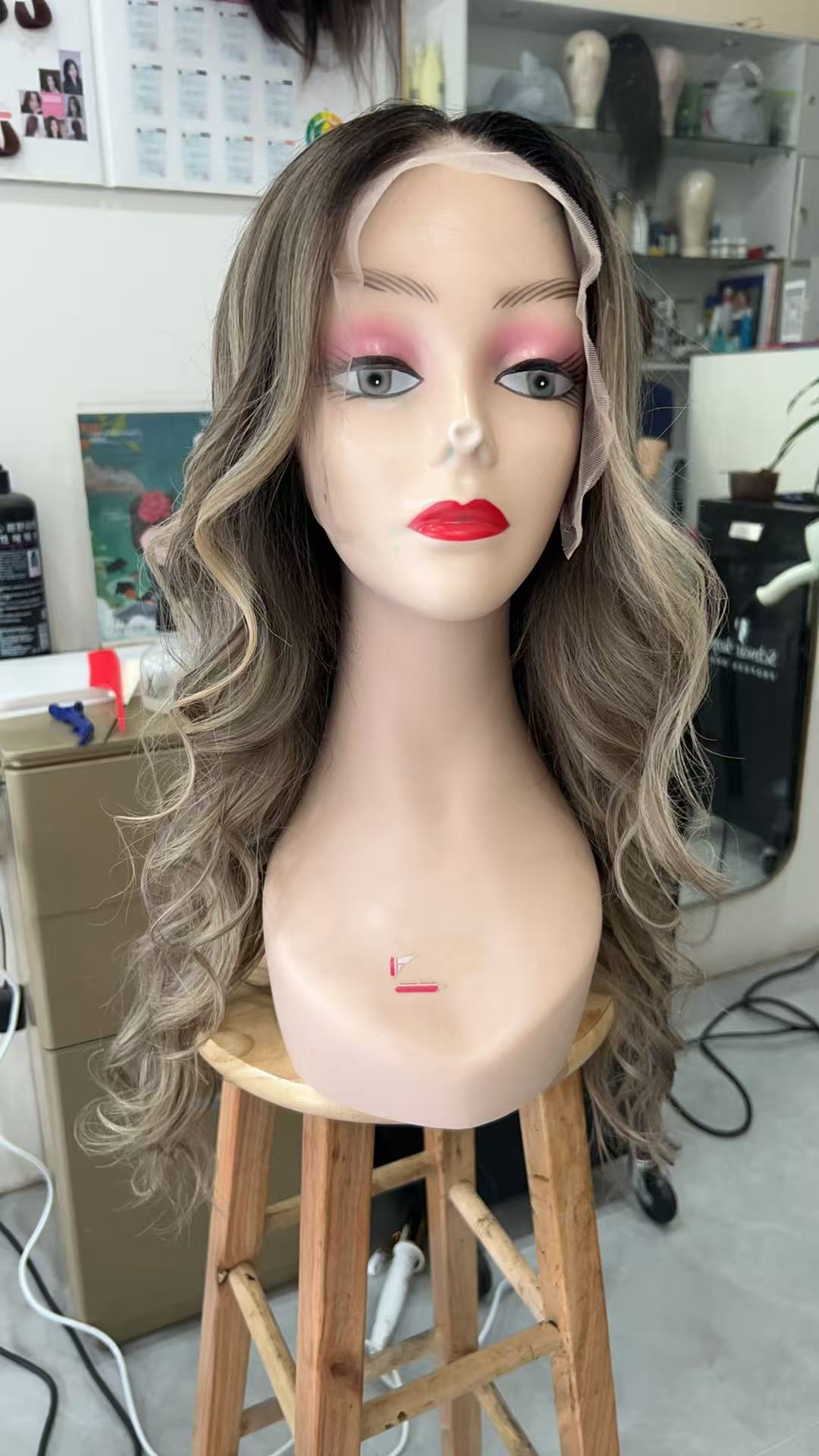 MEBARY Ash Brown Highlights Wavy Human Hair Wig for White Women