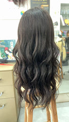 MEBARY Natural Looking Black Wavy Human Hair Wig for White Women