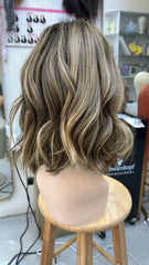 MEBARY Short Ash Brown Wavy Human Hair Wig for White Women