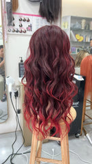 MEBARY Vibrant Burgundy Red Straight Human Hair Wig for White Women