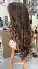 MEBARY Natural Chestnut Brown Long Wavy Human Hair Wig for White Women