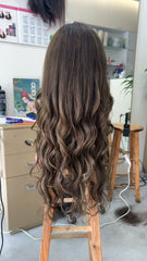 MEBARY Natural Chestnut Brown Long Wavy Human Hair Wig for White Women