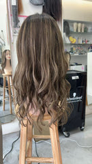 MEBARY Dark Brown with Ash Blonde Face-framing Highlights Wigs for White Women