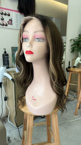 MEBARY Dark Brown with Ash Blonde Face-framing Highlights Wigs for White Women