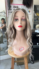 MEBARY Platinum Blonde Ombre Human Hair Wig for White Women