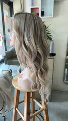 MEBARY Platinum Blonde Ombre Human Hair Lace Wig for Whie Women