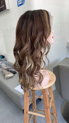 MEBARY Ash Brown Highlight Human Hair Wig for White Women