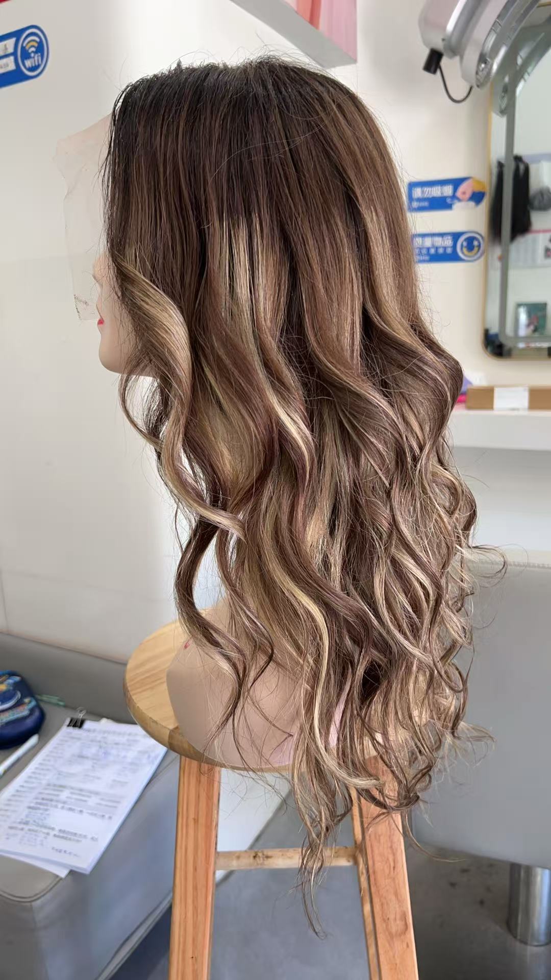 MEBARY Ash Brown Highlight Human Hair Wig for White Women