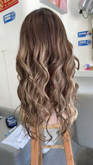 MEBARY Ash Brown Highlight Human Hair Wig for White Women