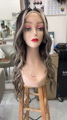 MEBARY Ombre Brown to Ash Blonde Highlight Human Hair Wig