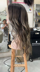 MEBARY Ombre Brown to Ash Blonde Highlight Human Hair Wig for White Women