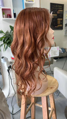 MEBARY Copper Red Wavy Human Hair Wig for White Women
