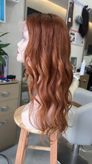 MEBARY Copper Red Wavy Human Hair Wig for White Women