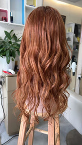 MEBARY Copper Red Wavy Human Hair Wig for White Women