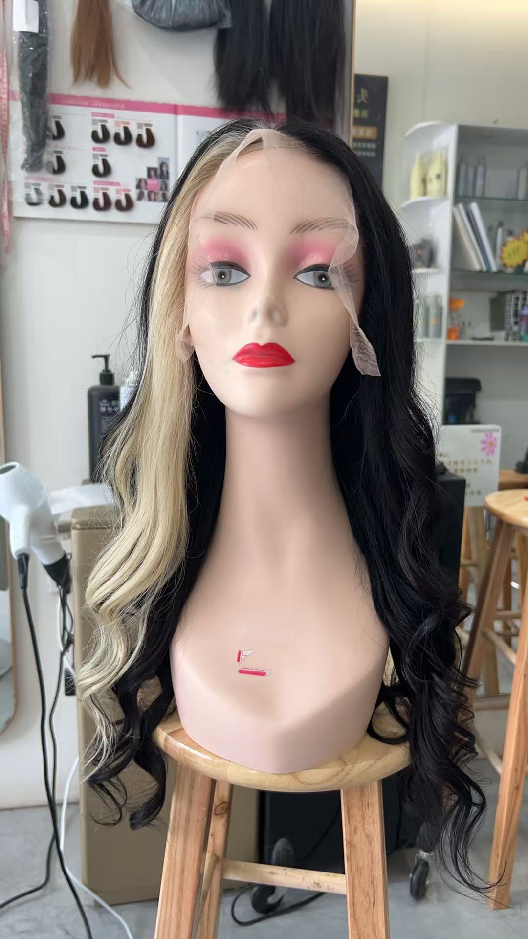 MEBARY Black and Platinum Blonde Split Human Hair Wig for White Women