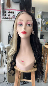 MEBARY Black and Platinum Blonde Split Human Hair Wig for White Women