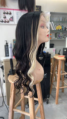 MEBARY Black and Platinum Blonde Split Human Hair Wig for White Women