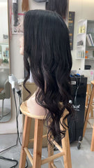 MEBARY Black and Platinum Blonde Split Human Hair Wig for White Women