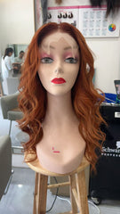 MEBARY Fiery Orange Shoulder-Length Human Hair Wig