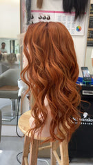 MEBARY Fiery Orange Wavy Human Hair Wig for White Women