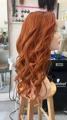 MEBARY Fiery Orange Wavy Human Hair Wig for White Women