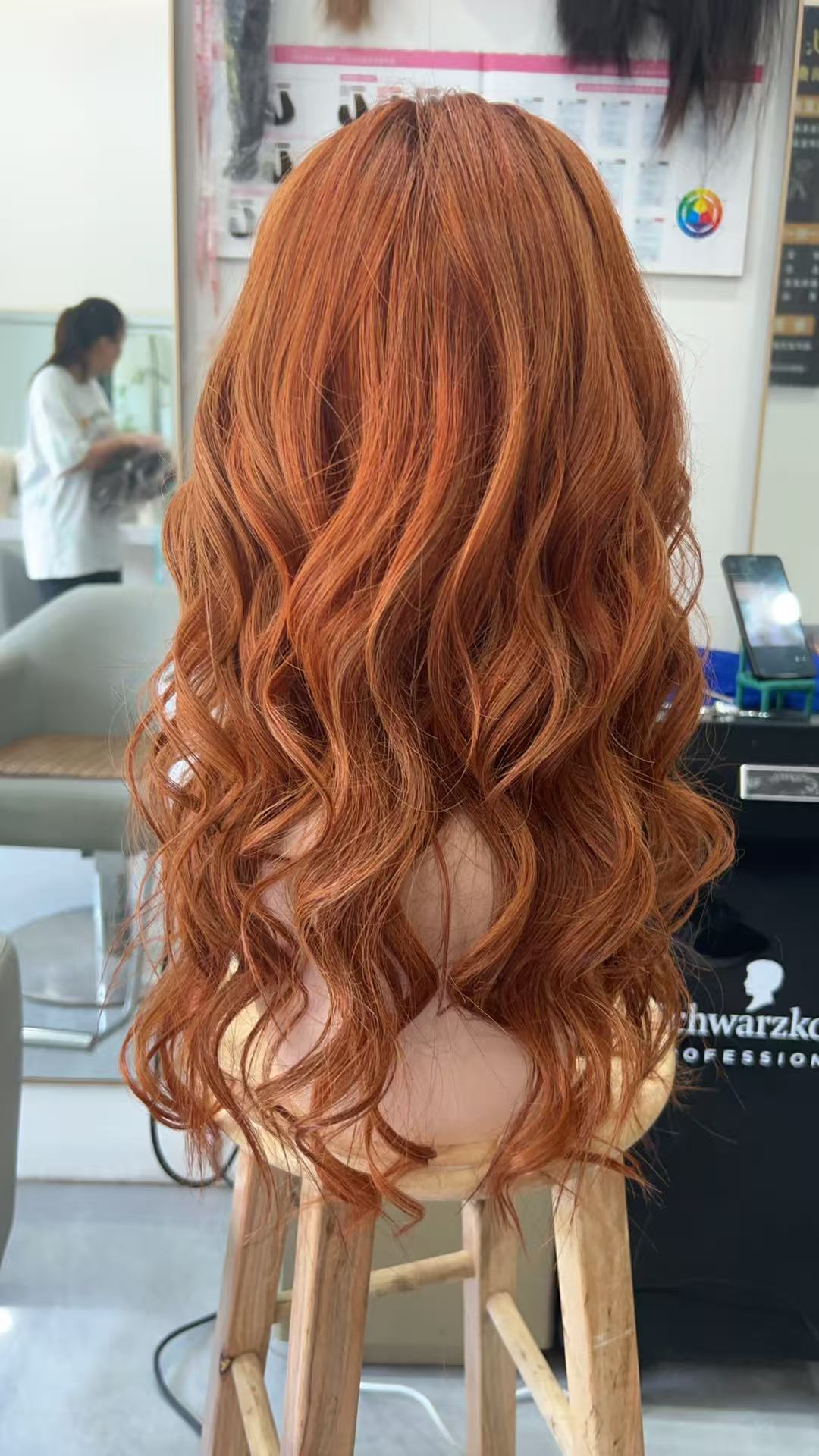 MEBARY Fiery Orange Wavy Human Hair Wig for White Women