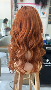 MEBARY Fiery Orange Wavy Human Hair Wig for White Women