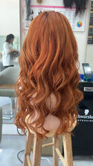 MEBARY Fiery Orange Wavy Human Hair Wig for White Women