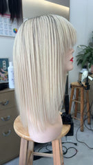 MEBARY Platinum Blonde with gray streaks Human Hair Wig for White Women