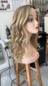 MEBARY Brown Blonde Highlight Body Wave Human Hair Wig for White Women