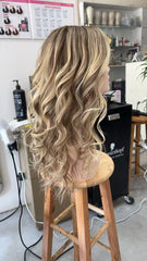 MEBARY Brown Blonde Highlight Body Wave Human Hair Wig for White Women