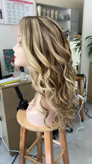 MEBARY Brown Blonde Highlight Body Wave Human Hair Wig for White Women