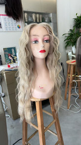 MEBARY Voluminous Light Blonde Curly Human Hair Wig for White Women