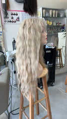 MEBARY Voluminous Light Blonde Curly Human Hair Wig for White Women