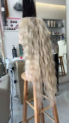 MEBARY Voluminous Light Blonde Curly Human Hair Wig for White Women