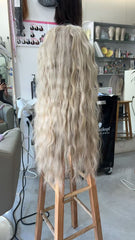 MEBARY Voluminous Light Blonde Curly Human Hair Wig for White Women