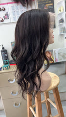 MEBARY Luxurious Dark Black Long Curly Human Hair Wig for White Women