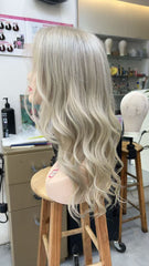 MEBARY Platinum Blonde Wavy Human Hair Wig with Natural Look for White Women