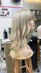 MEBARY Platinum Blonde Wavy Human Hair Wig with Natural Look for White Women