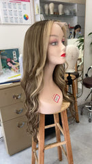 MEBARY Honey Blonde Balayage 100% Human Hair Wig with Face-Framing Highlights for White Women