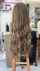 MEBARY Honey Blonde Balayage 100% Human Hair Wig with Face-Framing Highlights for White Women