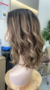 MEBARY Short Light Brown Ombre Human Hair Wig for White Women