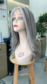 MEBARY Silver Ash Blonde 200% Density Human Hair Wig for White Women