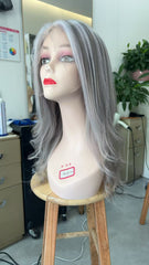 MEBARY Silver Ash Blonde 200% Density Human Hair Wig for White Women