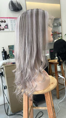 MEBARY Silver Ash Blonde 200% Density Human Hair Wig for White Women