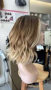 MEBARY Short Ombre Chocolate Brown Human Hair Wig for White Women