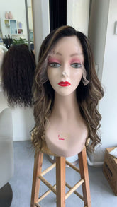 MEBARY Long Wavy Lace Front Glueless Wig with Blonde Streaks and Natural Hairlin