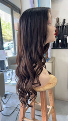 MEBARY deep Brown 200% DensityHuman Hair Wig Brown with wavy texture